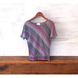 Pink Rose Premium Quality Women Sweater Size M Short Sleeve Zigzag Pattern